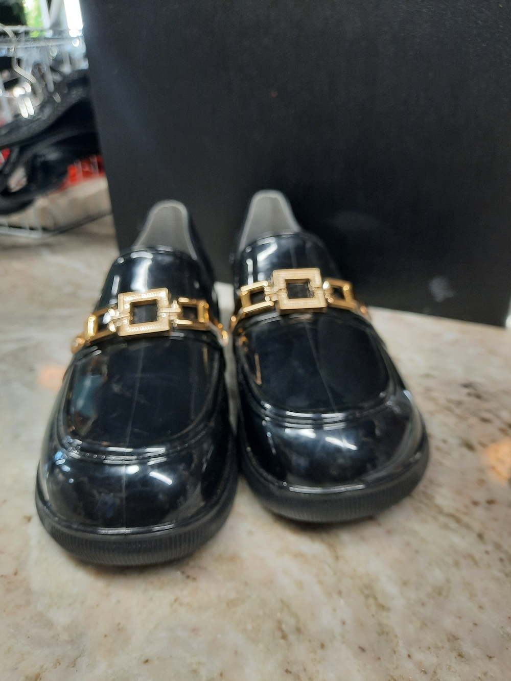 Black Men’s Loafer with Gold Chain Accent